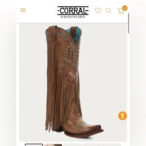 Corral fringe embroidery crystal brown women’s cowboy boots size 7 snip toe